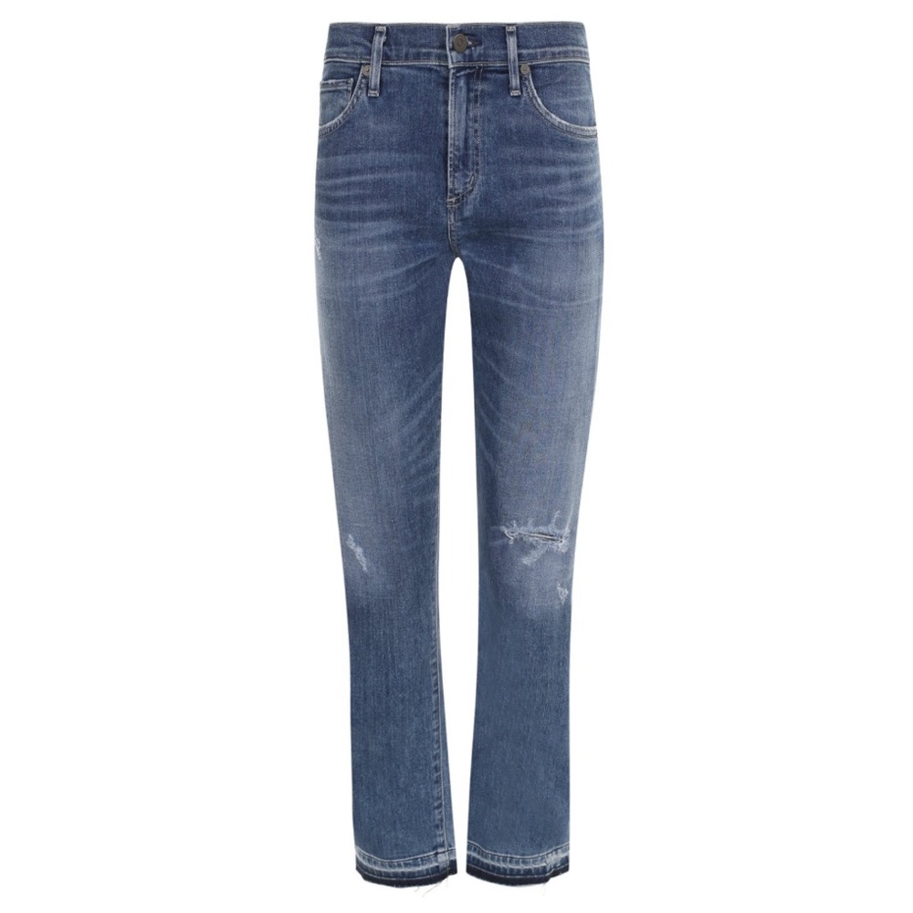 Citizens of Humanity Agnes Crop Straight Jeans Distressed Harbor